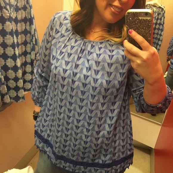 MERONA Blue Tunic Top with Crochet Trim - Large - Picture 2 of 5
